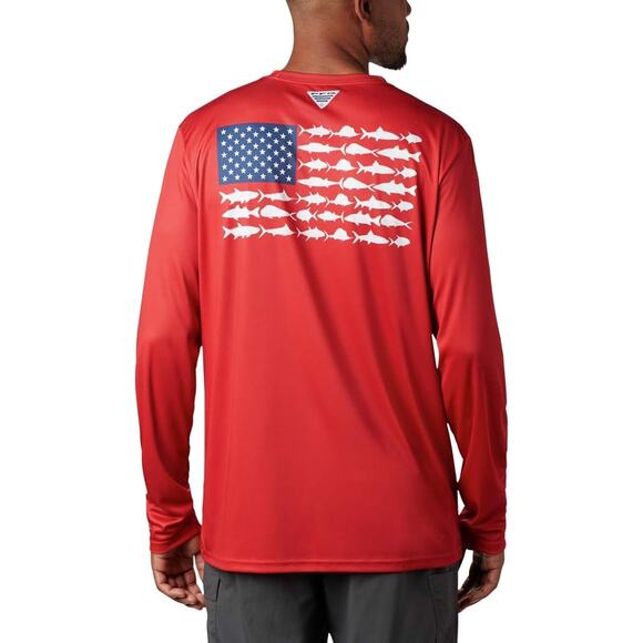 Columbia Terminal Tackle PFG Fish Flag Long-Sleeve Shirt for Men - Red- 2XL - Picture 1 of 10
